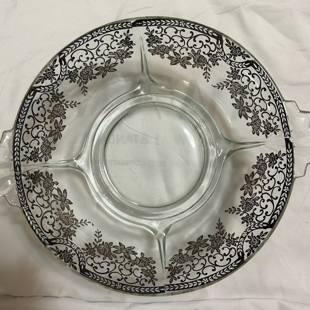 1950s Vintage Silver City Glass Serving Set with Rose Design